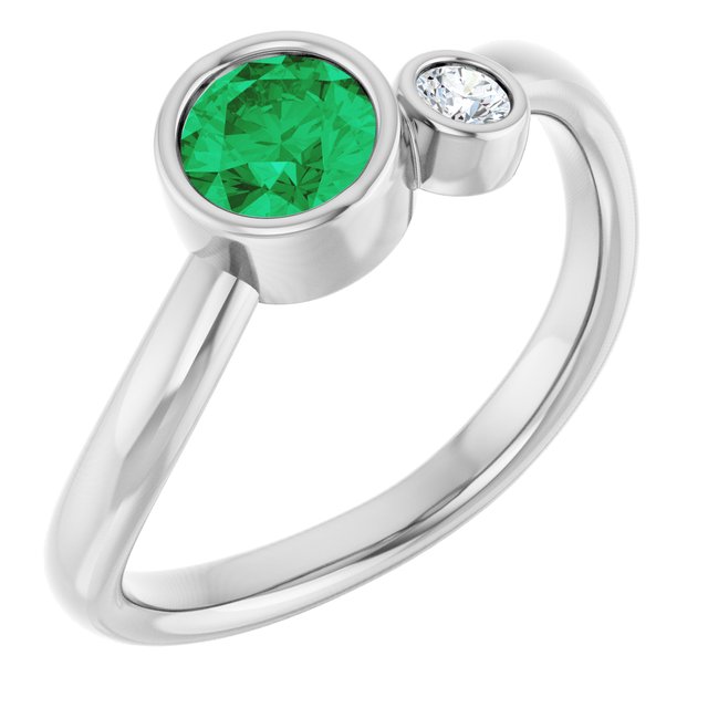 Sterling Silver 5 mm Lab-Grown Emerald & .06 CT Natural Diamond Ring